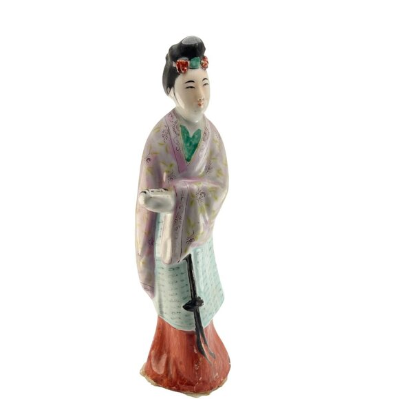 Vintage Hand-Painted Chinese Woman Holding Scroll Statue Figurine 10 inch - Picture 1 of 7